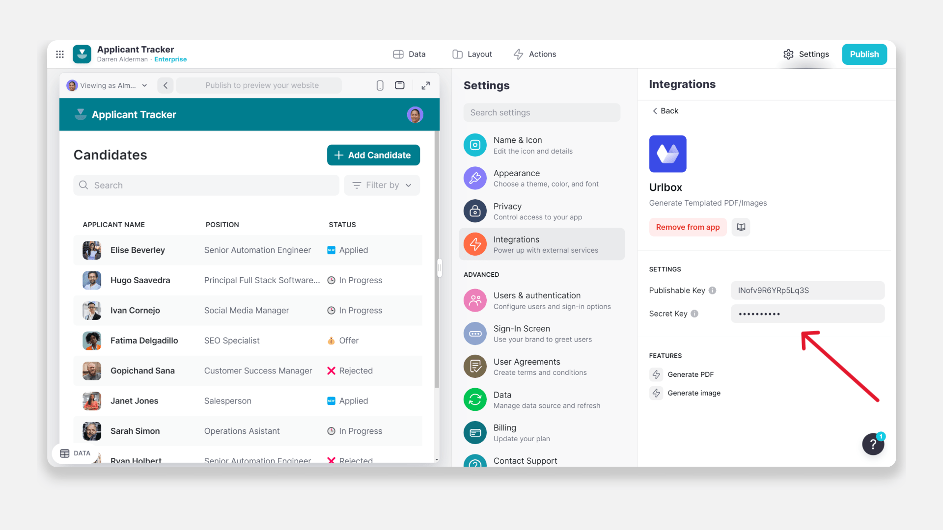  Adding publishable and secret keys for the Urlbox integration.